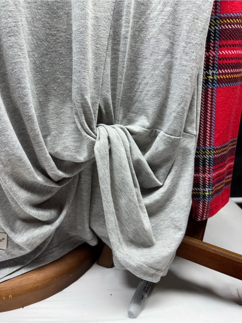 Simply Southern Red Plaid & Light Gray Knot-Front Long Sleeve Tee - Picture 3 of 5
